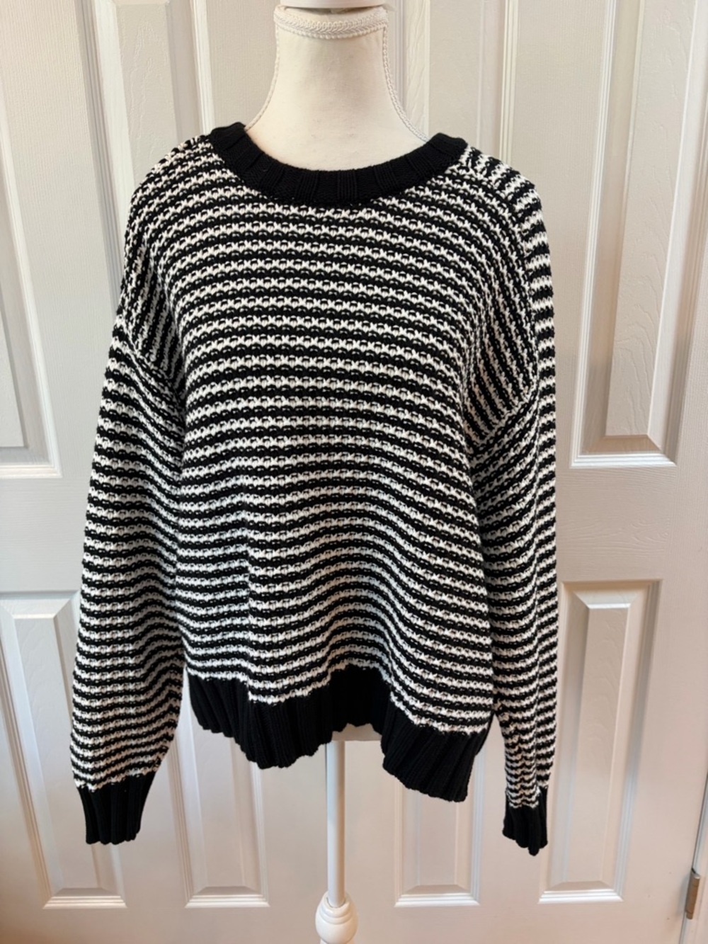 Pistola Black and White Sylvie Cotton Crew Neck Sweater Size XL